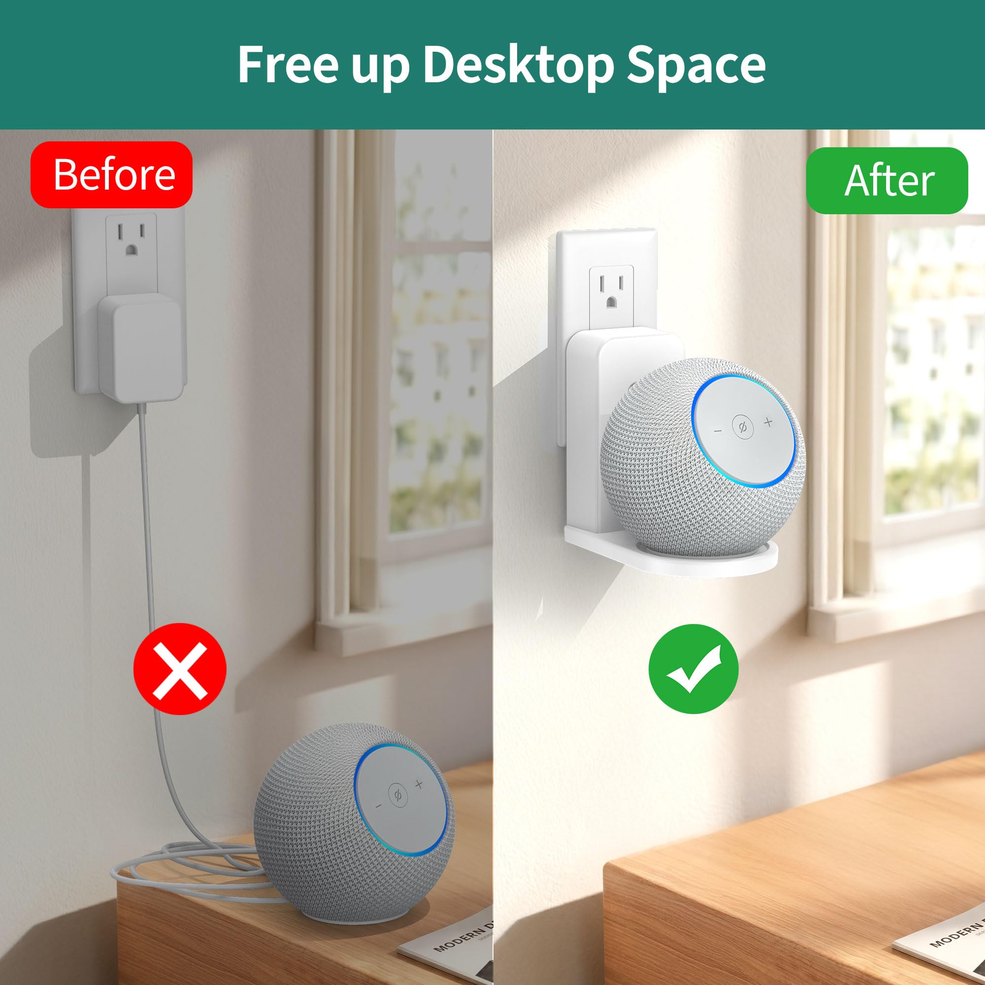 HomeMount Supporto da parete per Dot Max & Nest Mini, plug-in (bianco, 2
