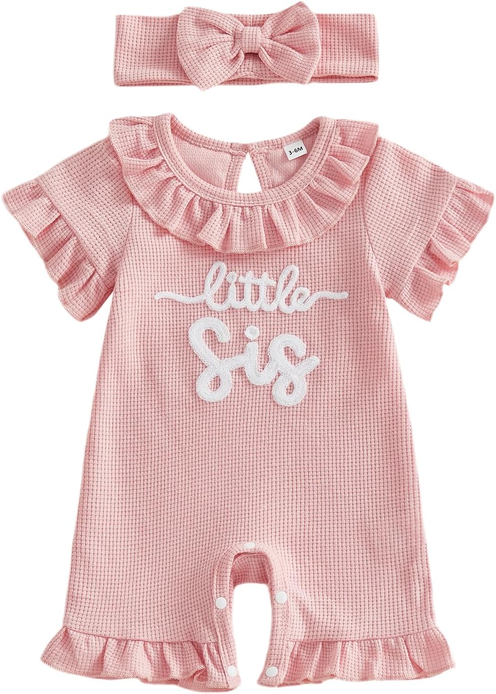 Sejardin Baby Girl Romper Letter Embroidery Newborn Infant Summer Clothes Short Sleeve Ruffle Crew Neck Jumpsuit Headband