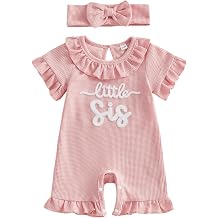 Sejardin Baby Girl Romper Letter Embroidery Newborn Infant Summer Clothes Short Sleeve Ruffle Crew Neck Jumpsuit Headband