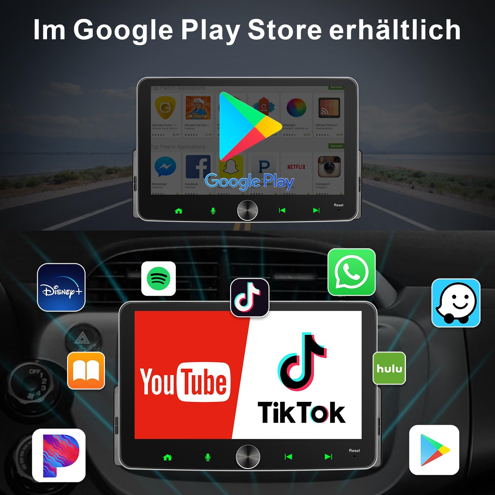 Android Autoradio 1Din Wireless CarPlay Wireless Android Auto Radio mit Bildschirm 7 Zoll 4G+64G 8-Core Car Play Touch Display mit Bluetooth FM/AM RDS WiFi GPS Navi SWC EQ 1 Din