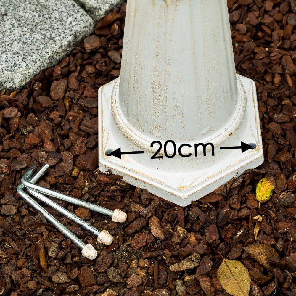 Lampada da esterno Lentua, candelabro in stile antico, metallo in bianco/oro con vetri, lampada da sentiero a 3 bracci 215 cm, lampada da giardino retrò/vintage, attacco E27, IP44, senza lampadina/e