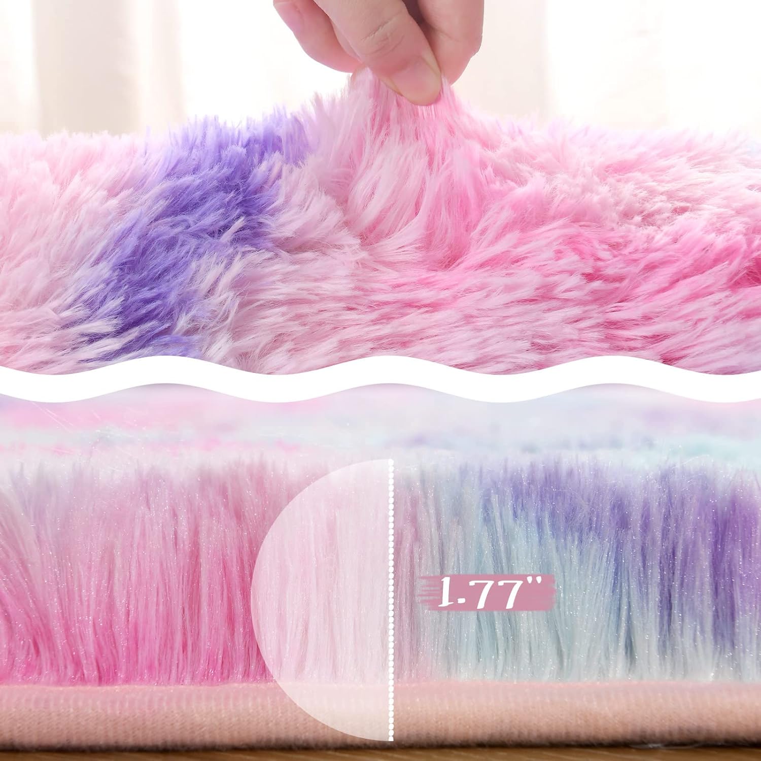 LOCHAS Luxury Fluffy Rainbow Area Rug for Girls Bedroom 4x6, Soft Fuzzy Kids Rugs for Bedroom Boys Playroom, Cute Colorful Tie Dye Princess Carpet for Nursery Living Room Home Decor, Pink/Purple