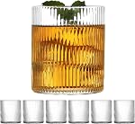 Drinking Glasses Set of 6, 10 oz Ribbed Drinking Glasses, Vintage Glassware Set Cocktail Glass for Water,Beverage,Wine, Cute Glass Cups, Iced Coffee Cup