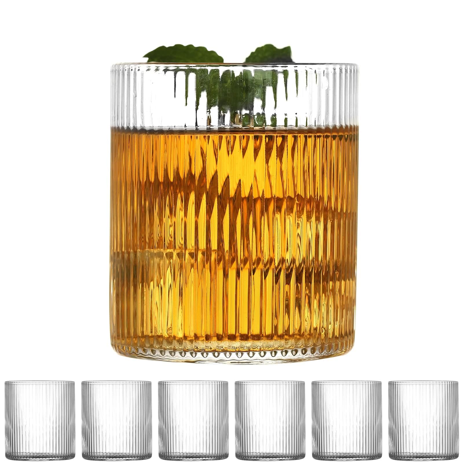 Geriffelte Wassergläser 6er Set, 300ml Cocktailgläser Wassergläser Trinkgläser, Spülmaschinenfest,Eiskaffee,Trinkglas für Iced Matcha Latte