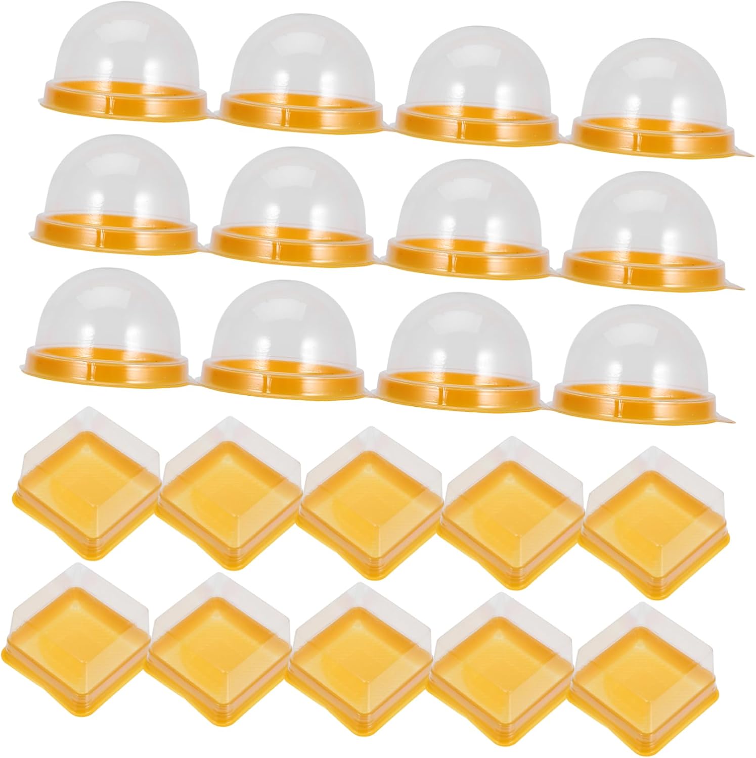 VALICLUD 100pcs Mini Cake Boxes for Cupcakes and Moon Cakes Food Grade Pet Plastic Bakery Supplies Square Round Yellow Holders Safe Practical Packaging for Baking and Gifts