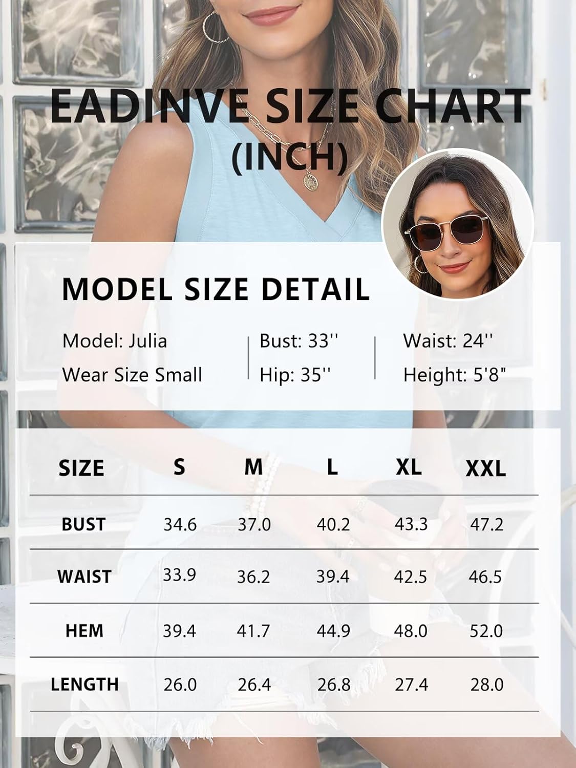 EADINVE Womens Ribbed Trim V Neck Tank Tops Trendy Sleeveless Shirts Summer Loose Fit Clothes 2026 - Image 7