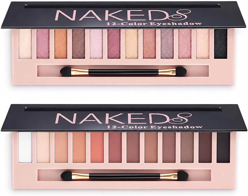 2 Pack 12 Colors Eyeshadow Palette, Shimmer & Matte Nude Eye Shadow Makeup | Professional Waterproof Makeup Glitter Eyeshadow Palettes, Creamy & Blendable Formula, Eye Shadow Gifts for Women