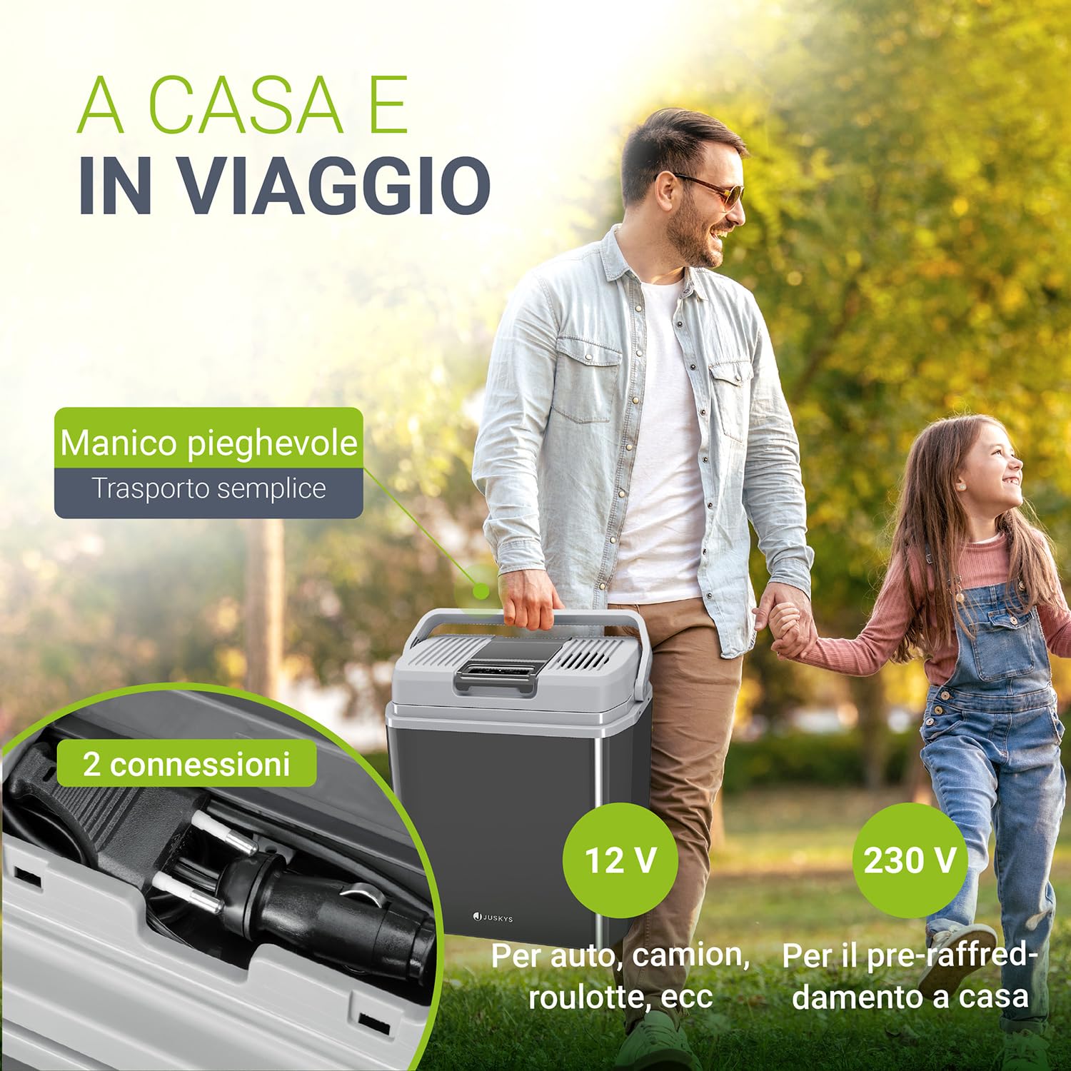 Juskys Frigorifero elettrico 12 V / 230 V per auto, camion, camper, campeggio, barca, outdoor – Mini frigo freddo & caldo – box termoelettrico