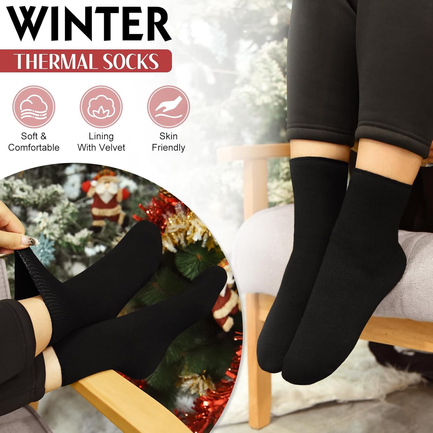 Yusongirl Winter Women Scarf Gloves Beanie Ear Muffs Socks Set Cold Weather Warm Knit Hat Fleece Long Neck Warmer 5 in 1 Set - Image 7