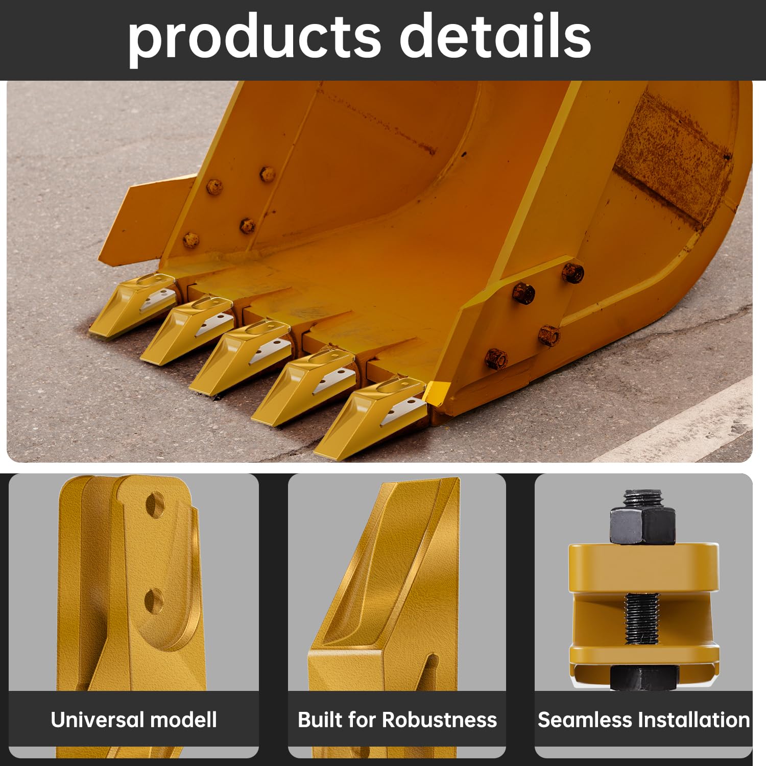 Upgraded 6684447 Trenching Bucket Teeth, Yellow Skid Steer Backhoe Bolt On Tooth Unitooth/w Bolt and Nuts (5 Packs)