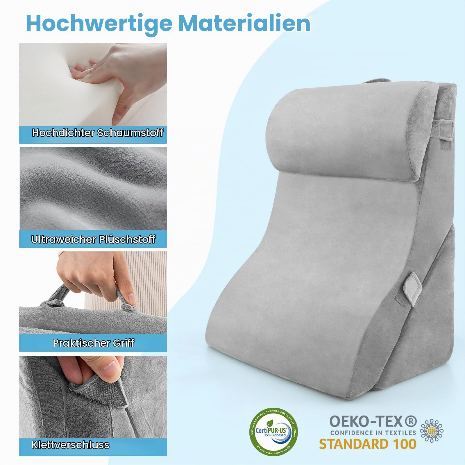 FANTASK 3Tlg. Lesekissen zum Beine hochlagern, Venenkissen, orthopädisches Keilkissen-Set nach Operationen gegen Schnarchen, Sodbrennen & Rückenschmerzen (Grau)
