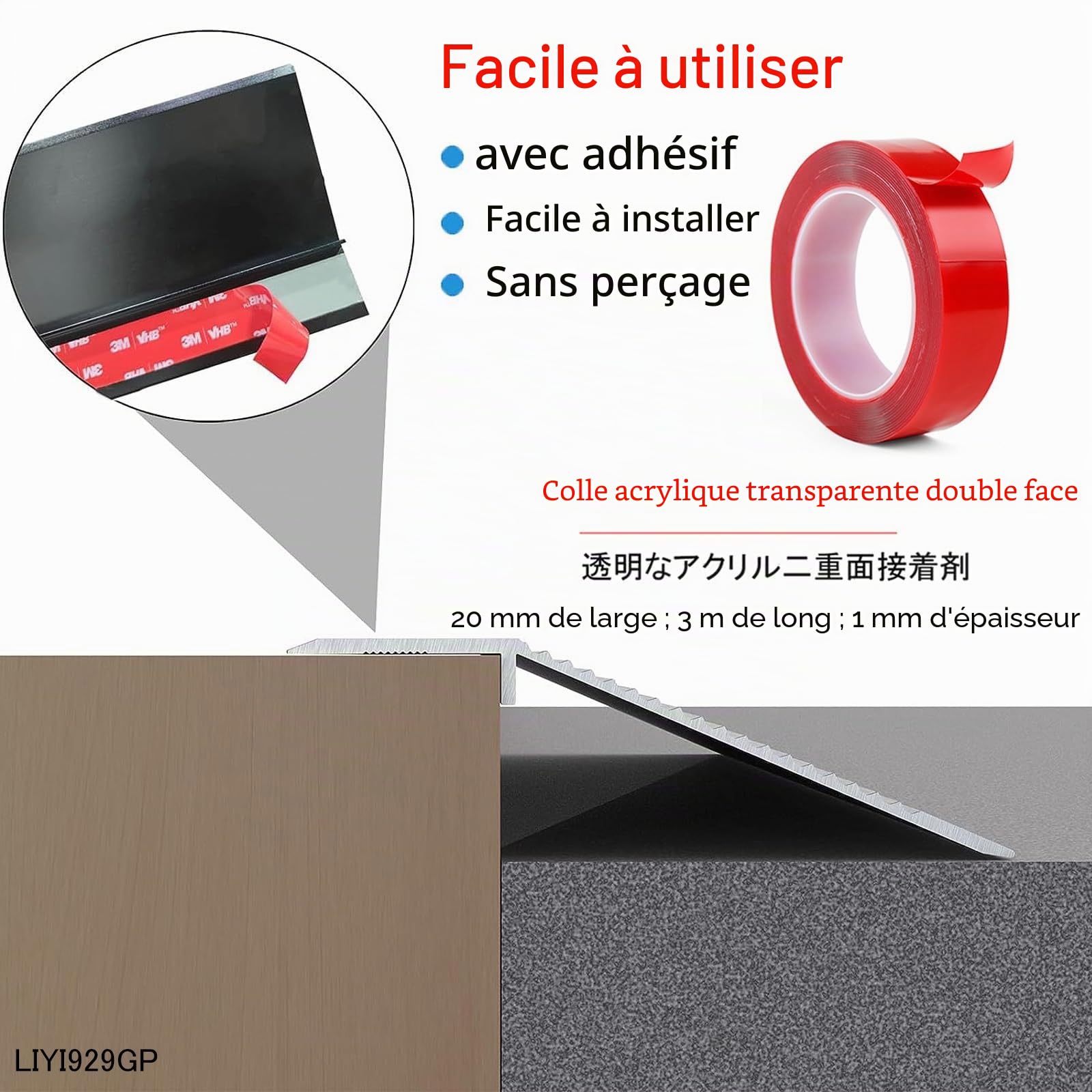 LIYI929GP Rampe De Seuil en Aluminium Convient pour Pente De Seuil De 10-40mm, 10cm De Large Autocollante Seuil De Porte Barre Baguette Recouvrement, Finition pour Moquette Et Sol, Bois sur Carrelage