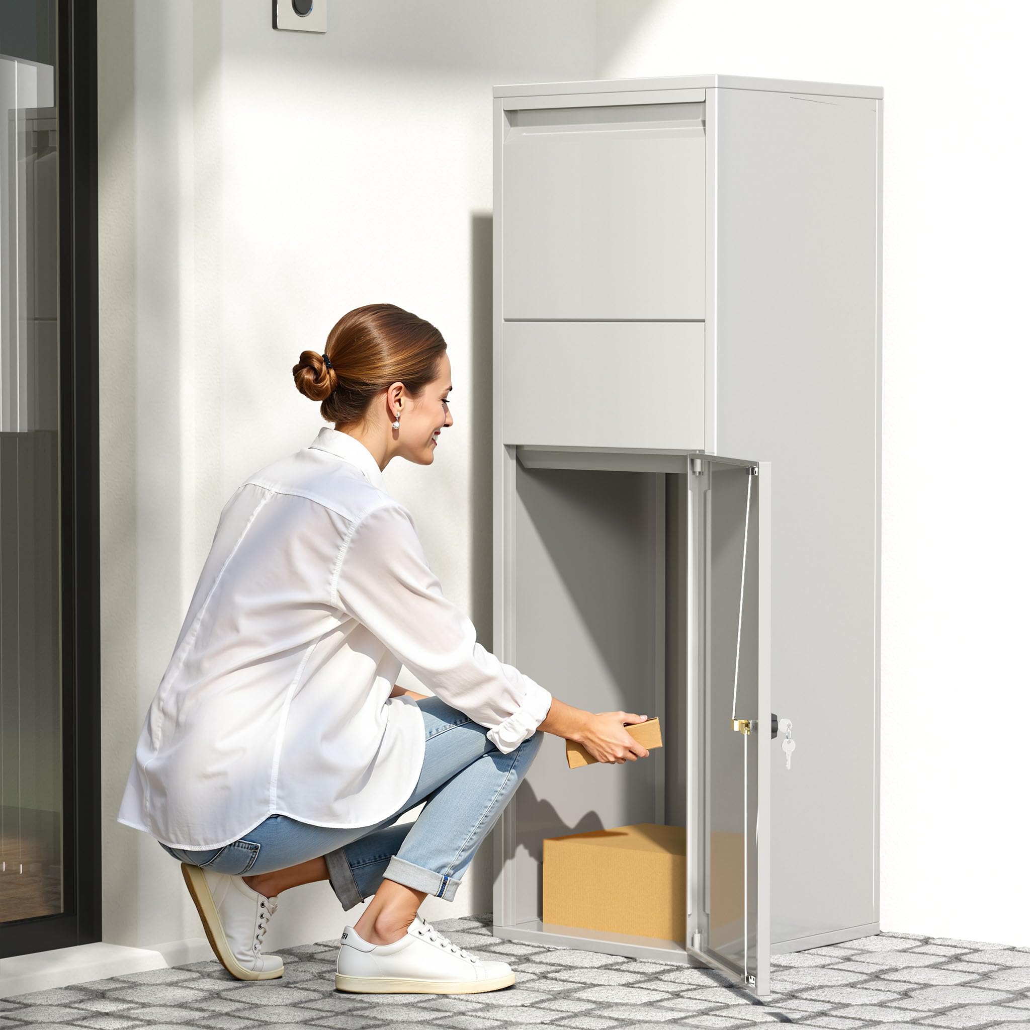 Wiltec Paketkasten silberfarben 460 x 450 x 1400 mm Paketbox Standbriefkasten