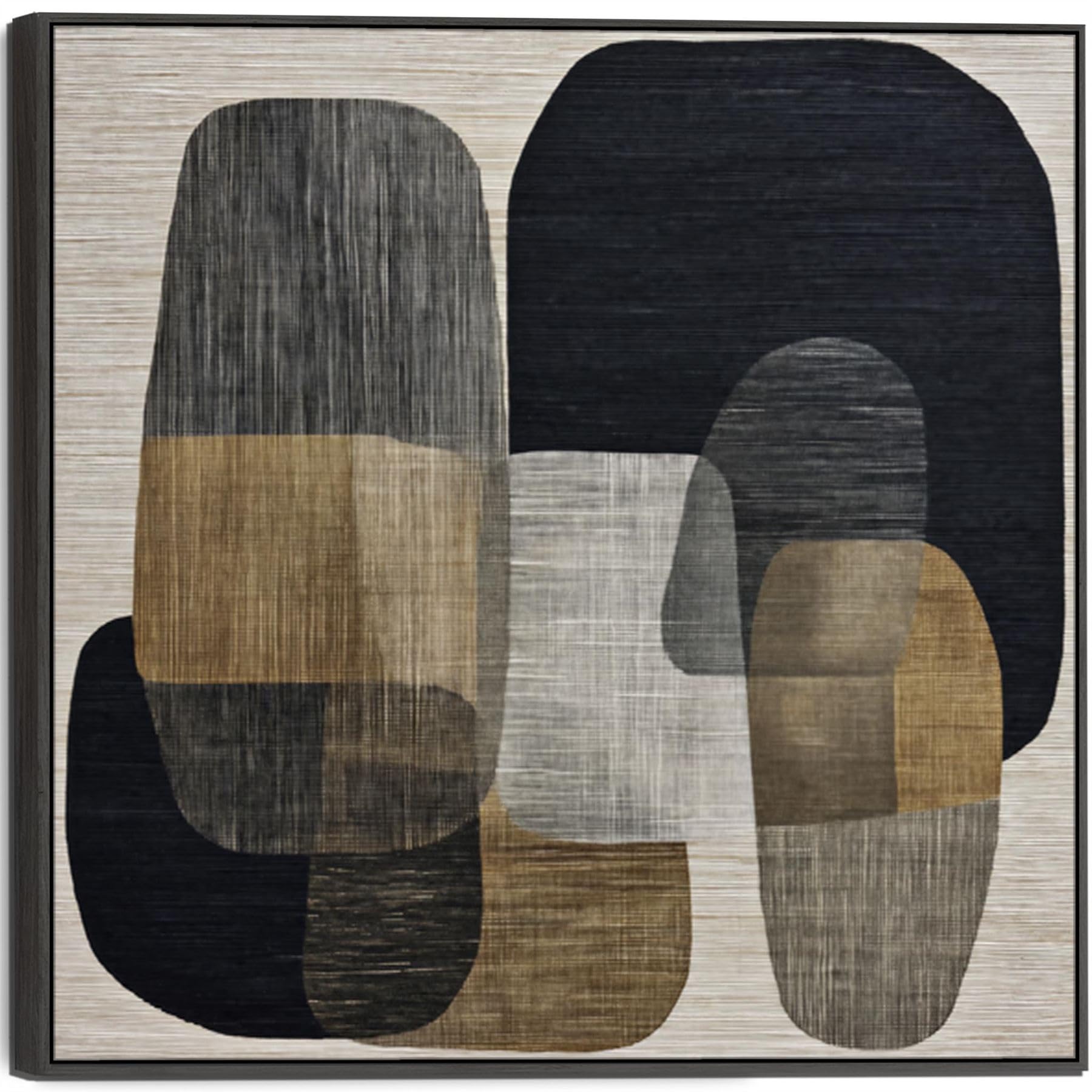Wallfillers Beige Black Japandi Framed Wall Art Wabi Sabi - Linen Stillness (100Cm X 100Cm)