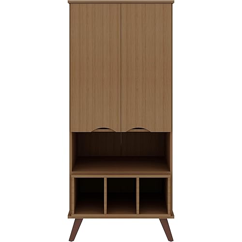 Manhattan Comfort Hampton Mid Century Modern 6 Shelves Display Cabinet Organizer, 26.77", Maple Cream