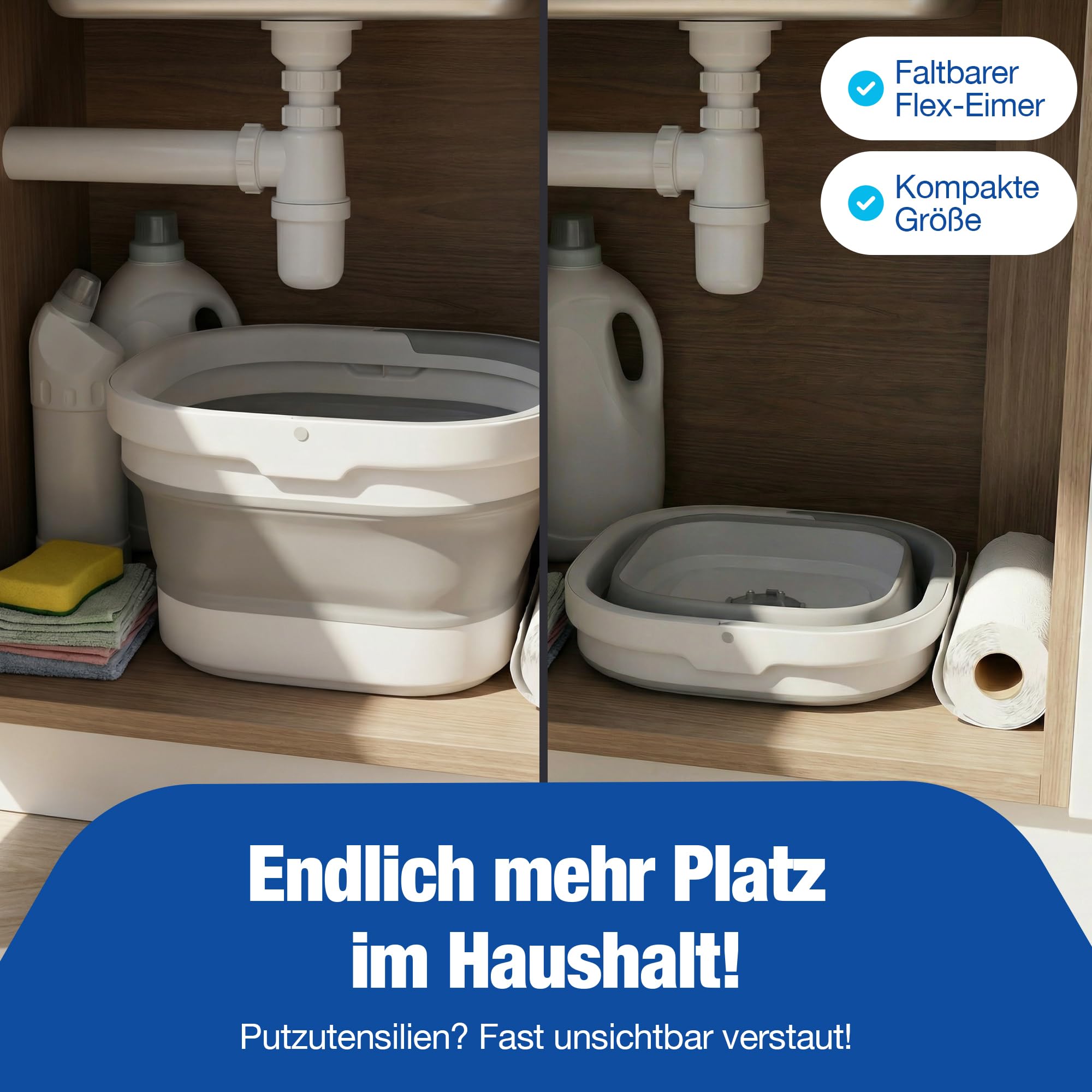 NTG Wischmopp Set mit Eimer – Mop Set mit Mikrofaser-Bodenwischer & Rotationsfunktion – platzsparendes Reinigungssystem inkl. Ersatz-Wischpads für Laminat, Fliesen & alle Bodenarten