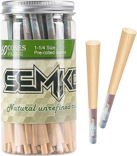 SEMKONT Papel rodante azul paquete de 60 conos pre-enrollados orgánicos azules conos azules de combustión lenta papel enrollado fácil de usar y