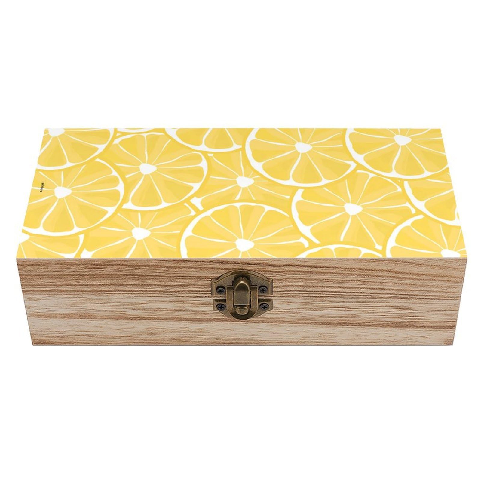HLBSDM Lemon Slice Yellow Vintage Wooden Keepsake Box with Hinged Lid And Locking Clasp, Decorative Storage Box for Jewelry, Trinkets And Small Accessories, Organizer for Home Or Wedding