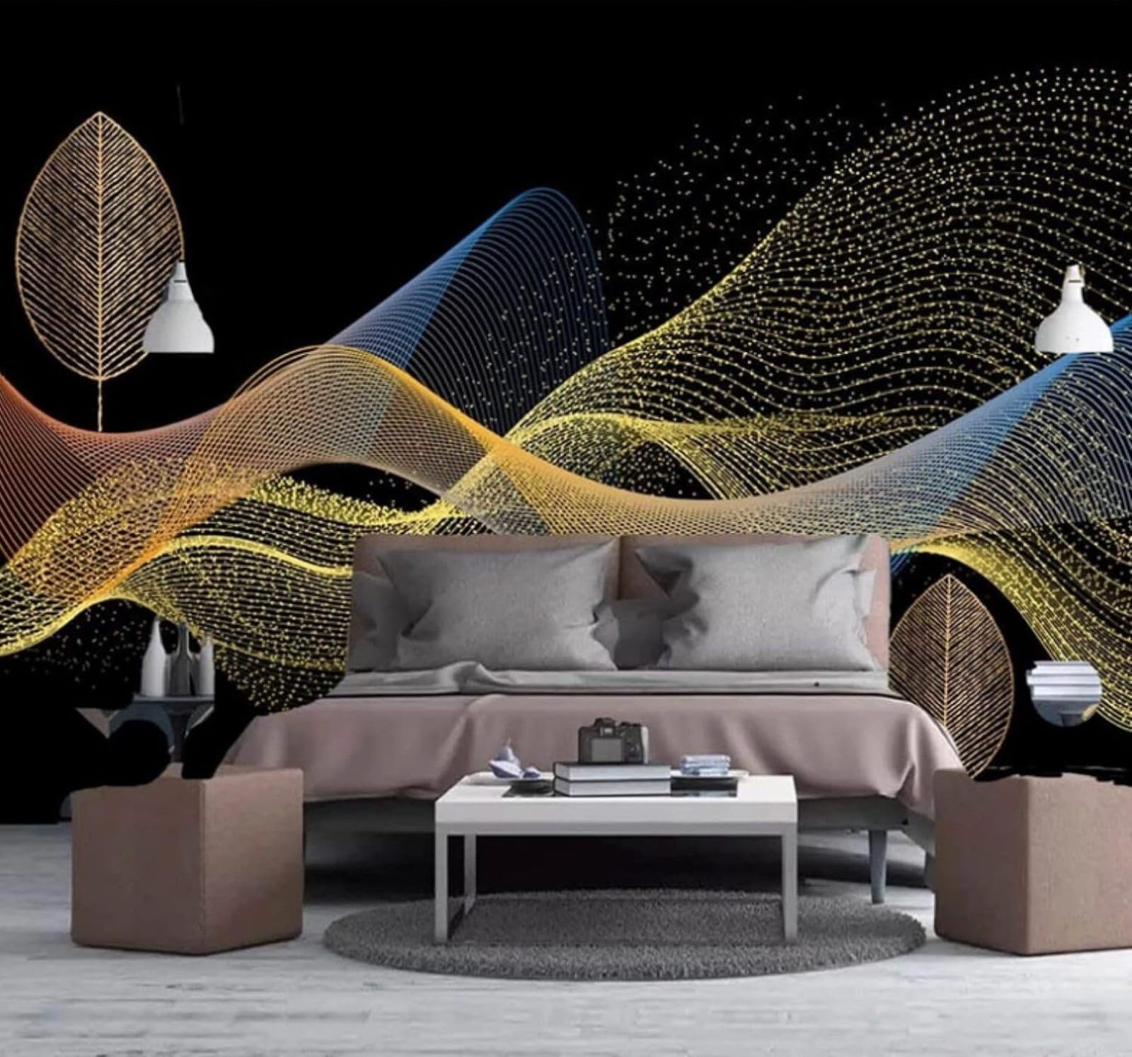 XLMING Abstract Minimalist Mist Golden Leaves Unique 3D Wallpaper Luxury Home Dining Decor Paste Sofa Living Room The Wall for Bedroom Mural-200cm×140cm