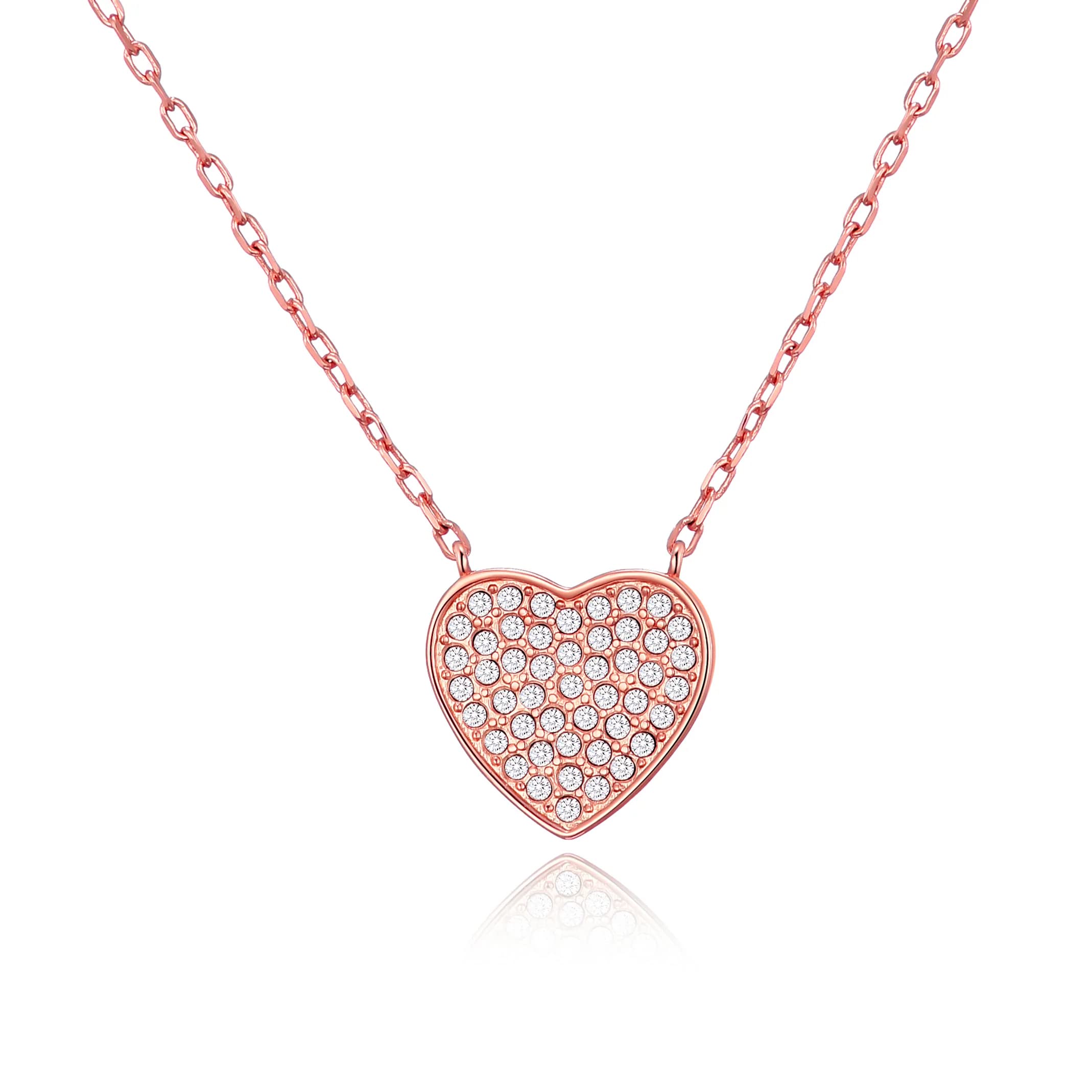Philip JonesRose Gold Plated Pave Heart Necklace Jewellery Created with Zircondia® Crystals, Rose Gold Plated
