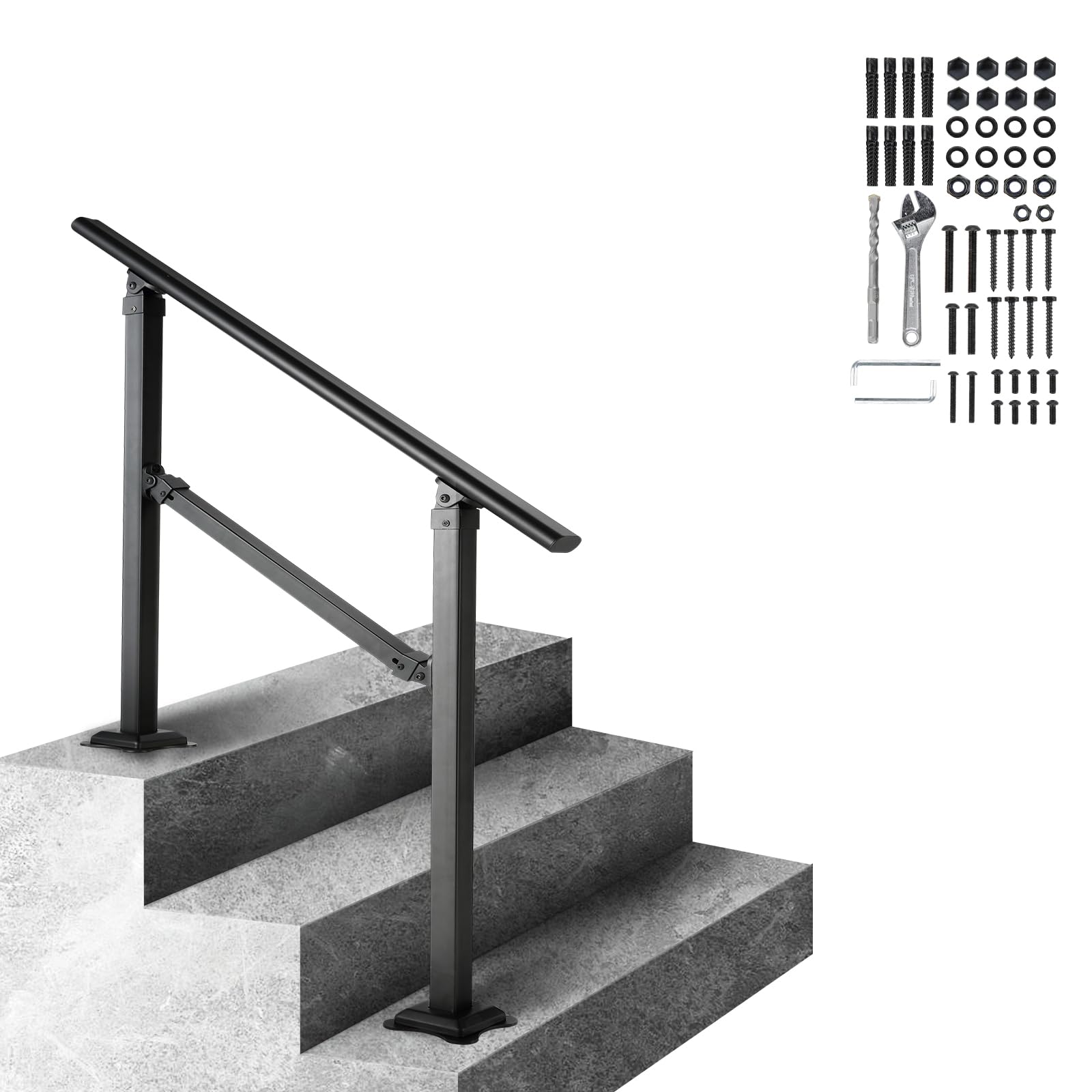 VEVOR Rampa Scala 914,4 mm Ringhiera Scala per 3 gradini a mano in acciaio al carbonio regolabile 50° carico 300 kg con kit di installazione per pavimenti in cemento legno piastrelle in ceramica