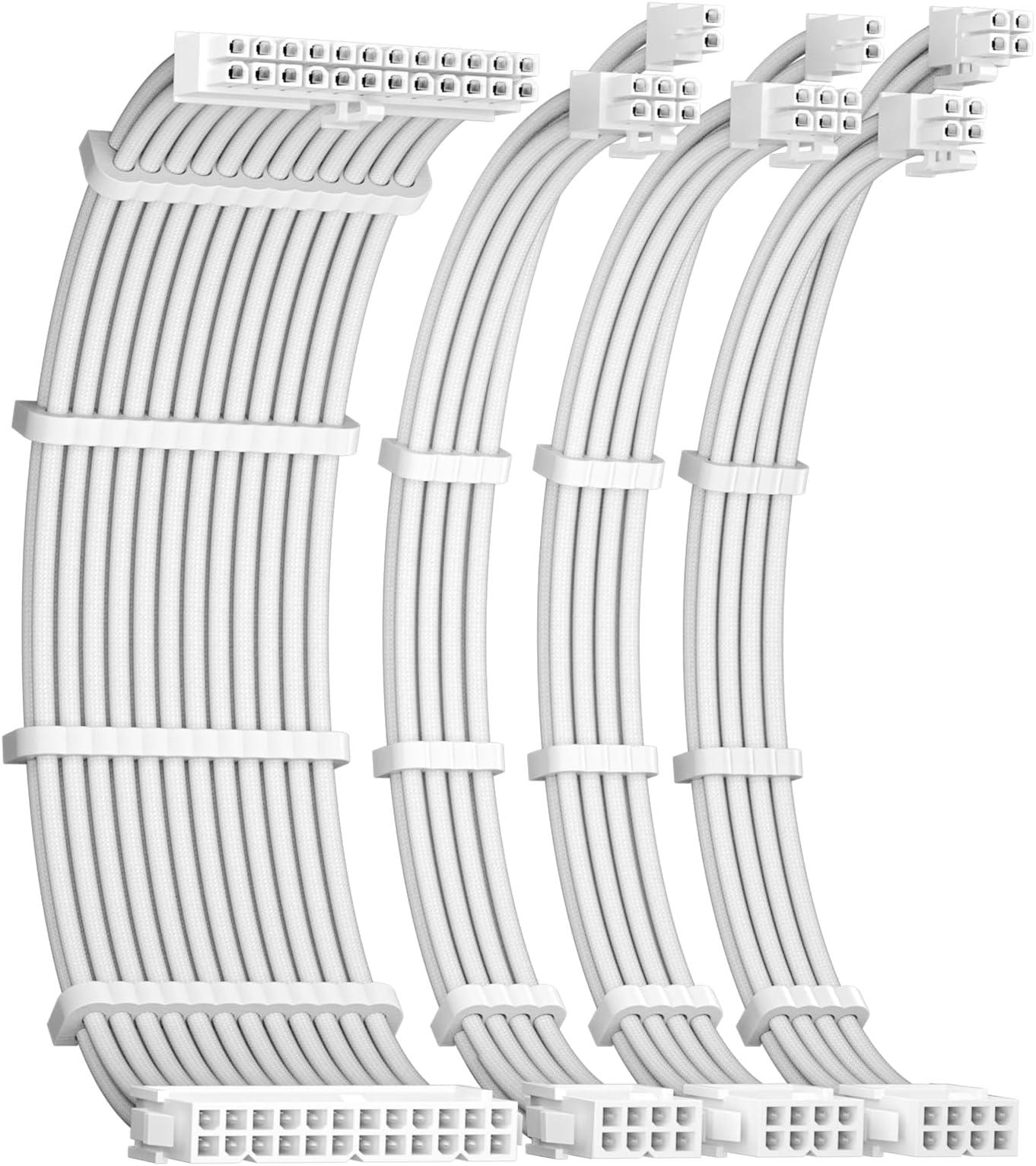 16AWG PSU Cable Extension, Soft Braided Cable Extension PC, 1x24Pin ATX / 1x8Pin(4+4) EPS / 2x8Pin(6+2) PCI-e PSU Extension Cable Kit, 30cm with Combs, White