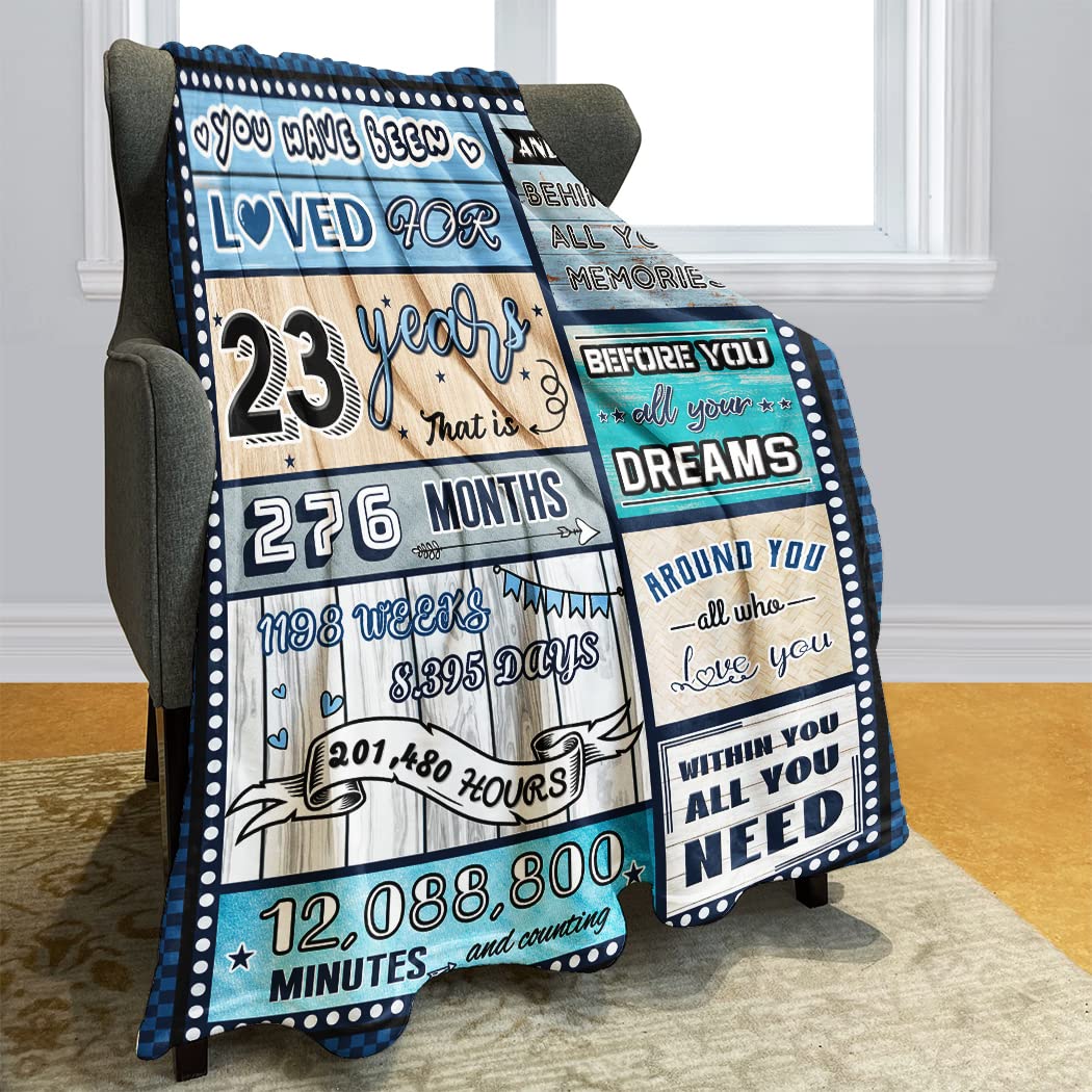 23 Year Old Boy Birthday Gift, Super Soft and Warm Happy Birthday Blanket, Digital Heartwarming Sentences Creative Design Ideal Gifts for 23 Year Old Child, 50