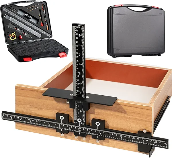 Fingwerk 14-Piece Cabinet Hardware Jig Tool Set, Aluminum Alloy Cabinet Handle Template Jig Tool of Drawer Front Knobs, Handles and Pulls, Door