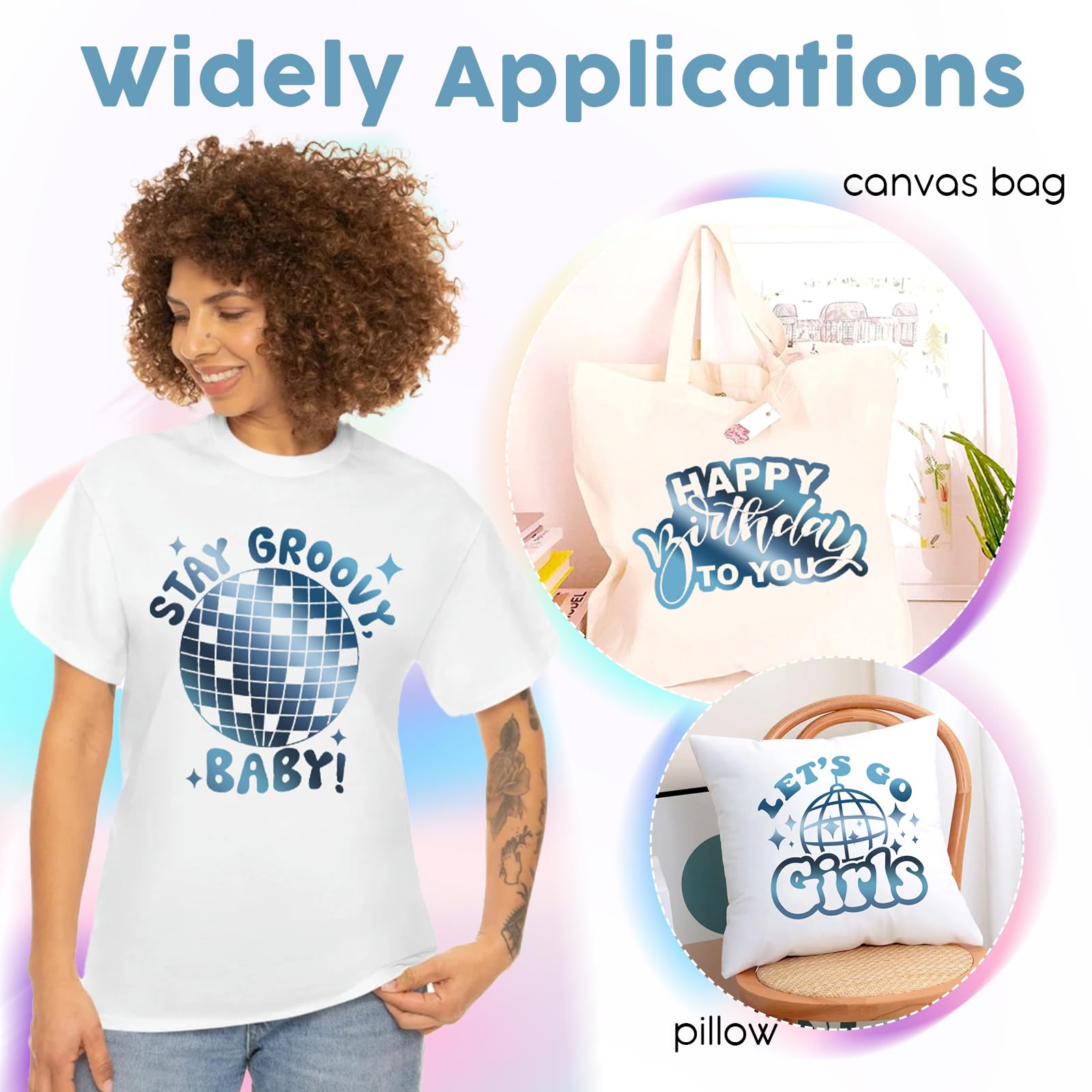 Rollo de vinilo HTV metálico azul lago, 12 x 8 pies, vinilo de transferencia de calor HTV azul claro para planchar en camisetas compatibles con Silhoutte Cameo o Cricut