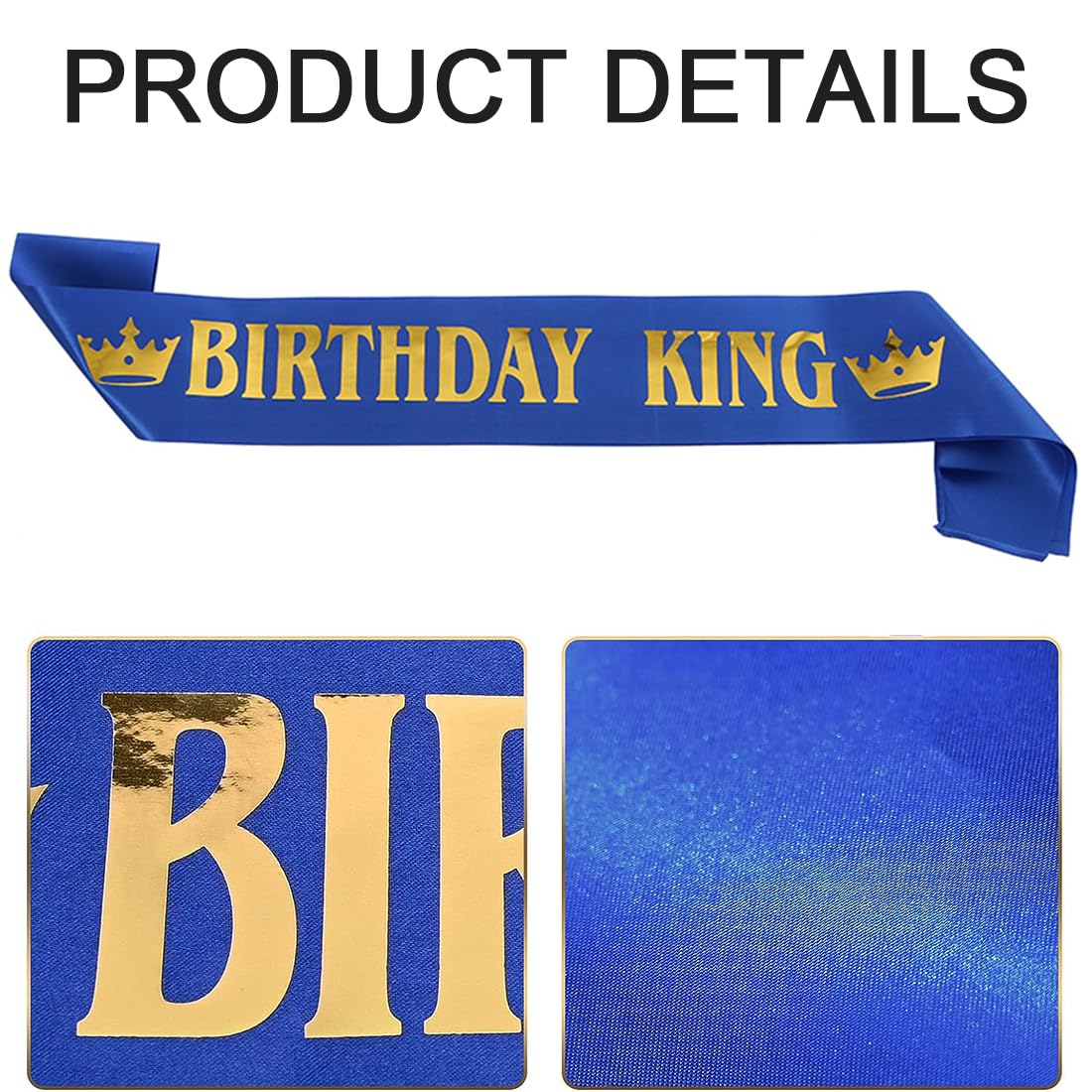 Fascia Di Compleanno 'Happy Birthday King' - In Raso Nero, 80x9.5 Cm - Foto 7