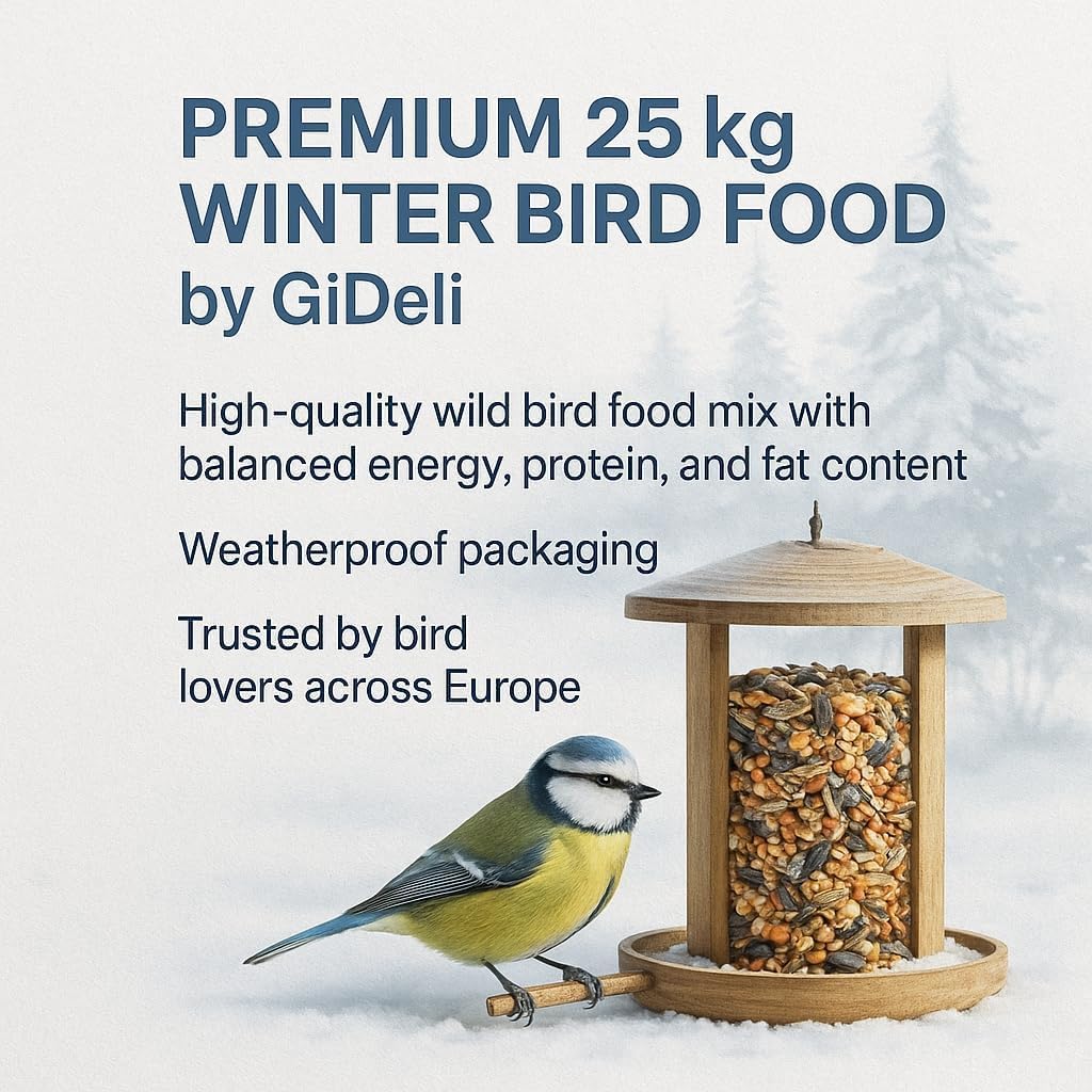 GiDeli Karma dla ptaków zimowa 10 kg w wiaderku – karma dla dzikich ptaków przez cały rok – karma dla sikorek do ogrodu i na balkon z nasionami lnu bogata w kwasy omega-3, wapń – bez dodatków