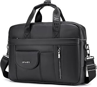 Mens Leather Laptop Bag Briefcases for Men 15.6 Inch Leather Briefcase Business Work Laptop Handbag Shoulder Bag Messenger Bag with Removable Strap