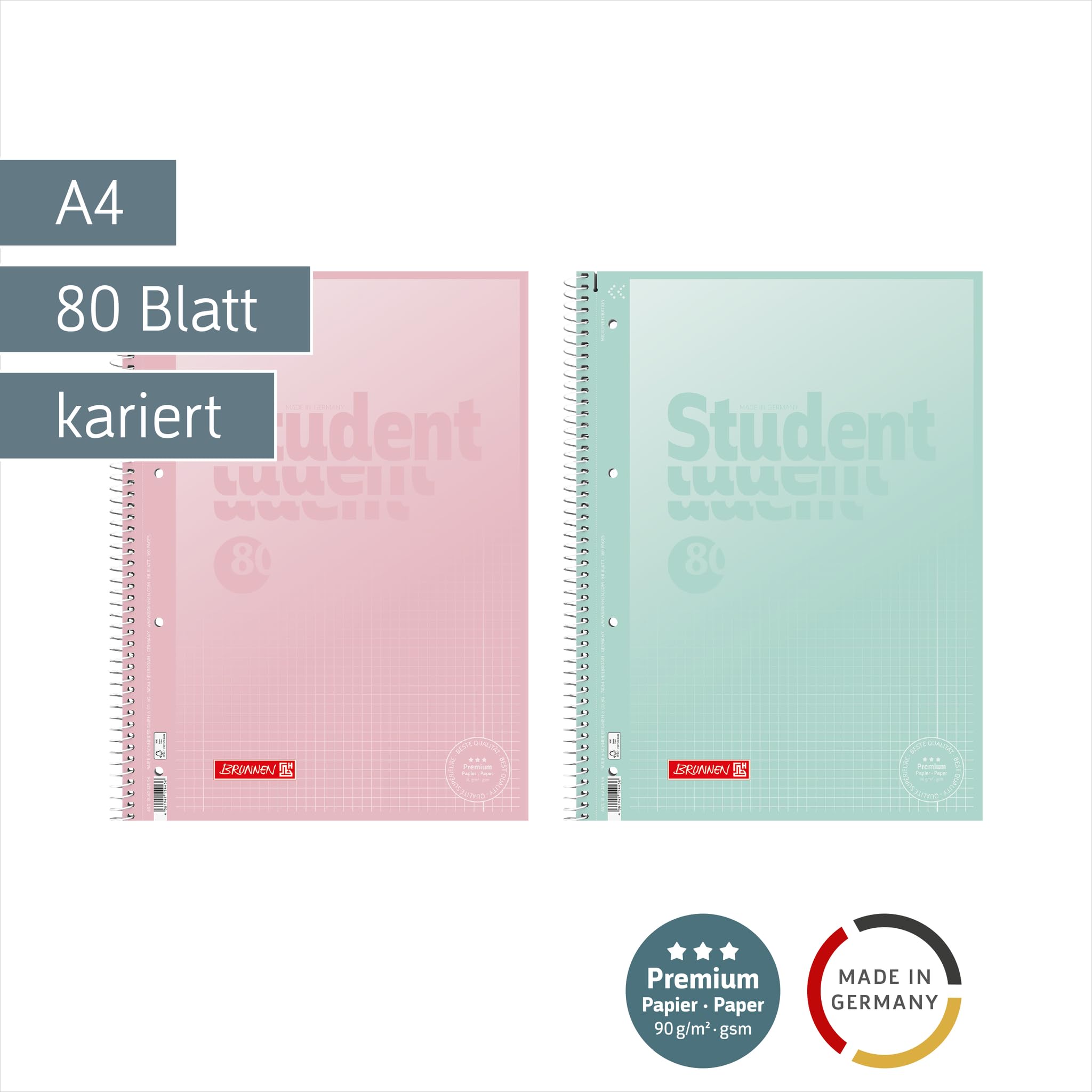 BRUNNEN Collegeblock Premium Student "Pastel" | A4, liniatura 28, 80 arkuszy, sortowane