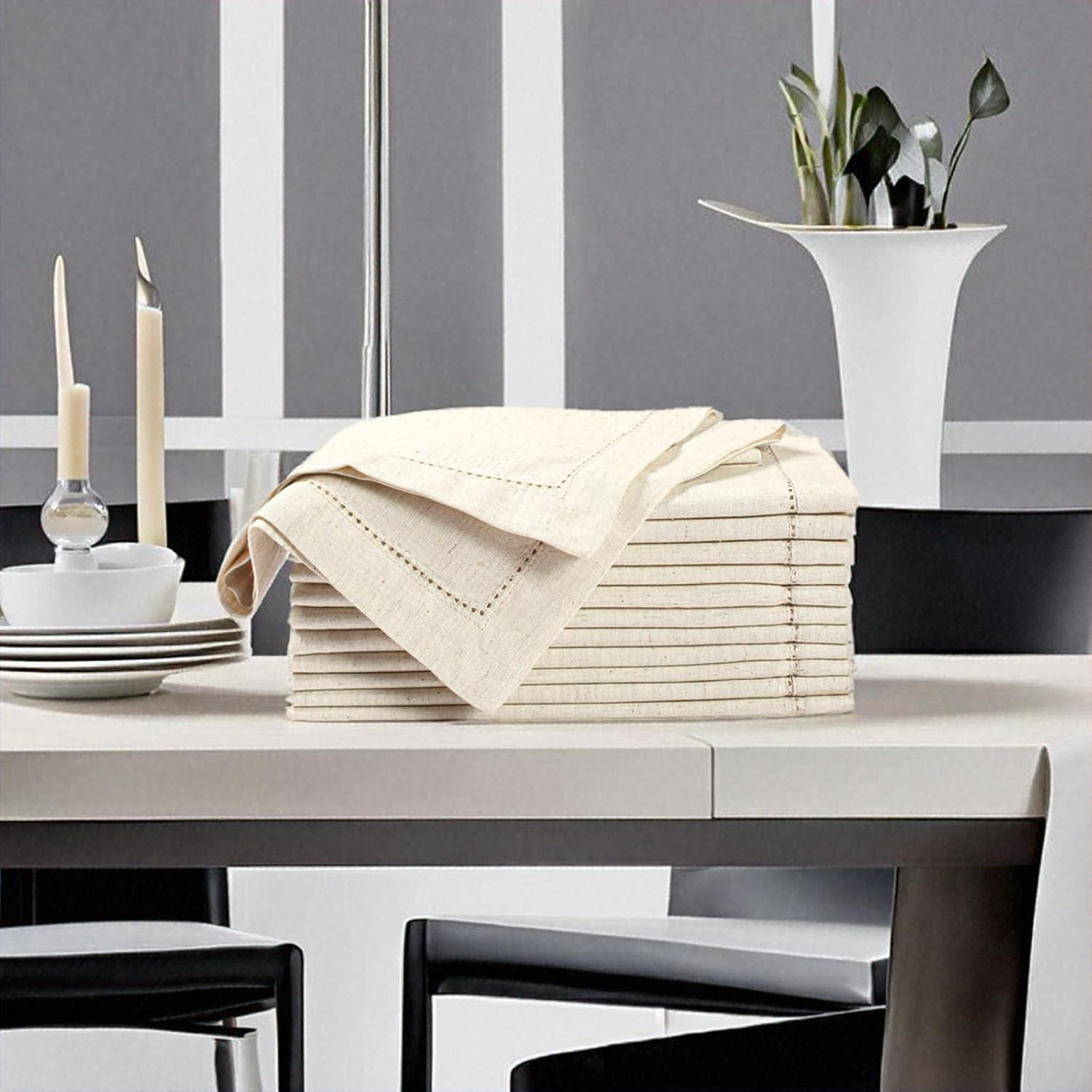 Napkins Everyday - Flex Linen Napkins Set of 12, 18x18 Inch Cocktail Cloth Washable, Hemmed Edges, Decorative Cotton Napkin for Dinner, Party, Tea, Weddings, Summer, Fall, Kitchen Table
