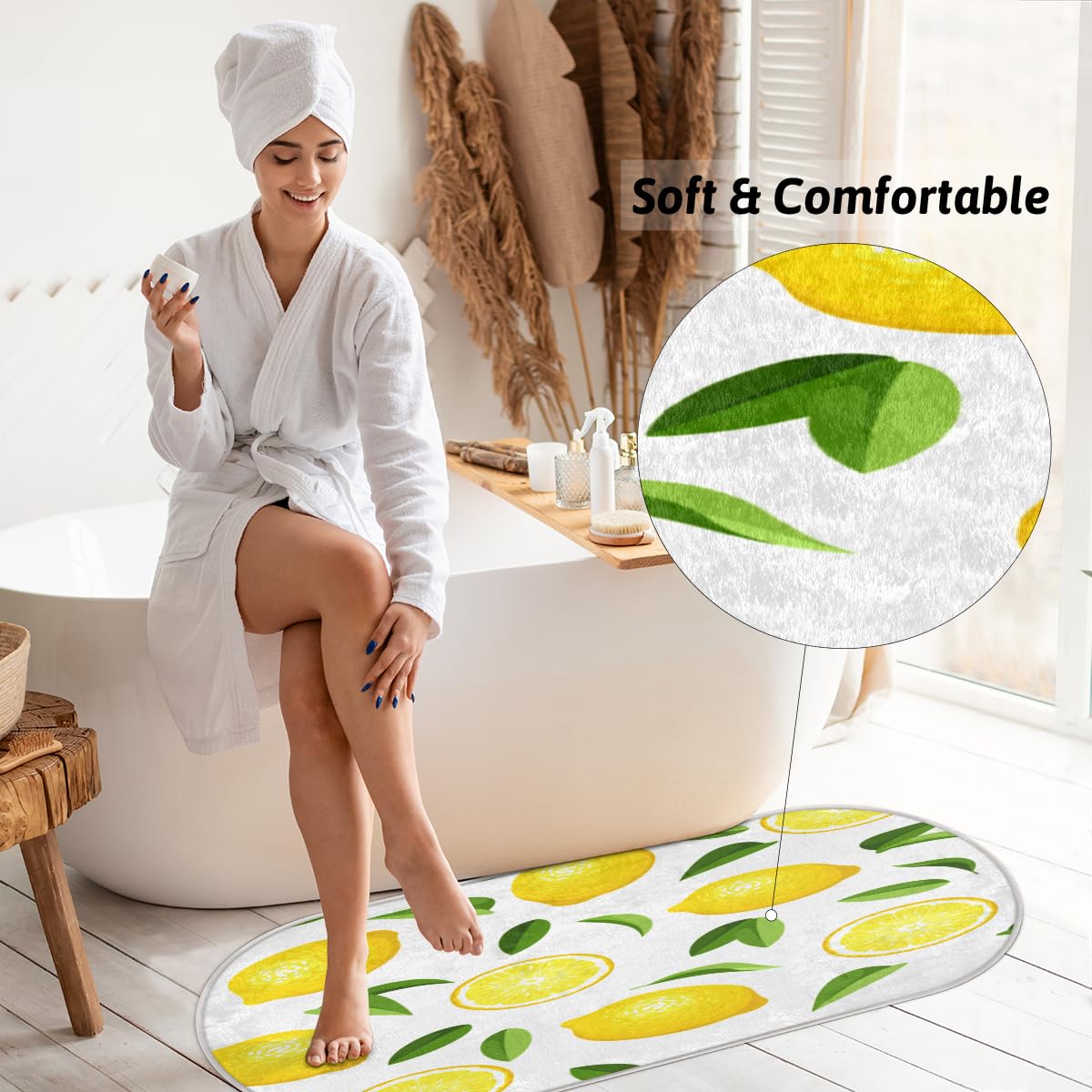 TropicalLife Żółta cytryna dywanik mata 50 x 120 cm, liście cytryny długie włosy pogrubione dywaniki do pokoju kuchni domu łazienki wewnątrz antypoślizgowa mata podłogowa dywaniki