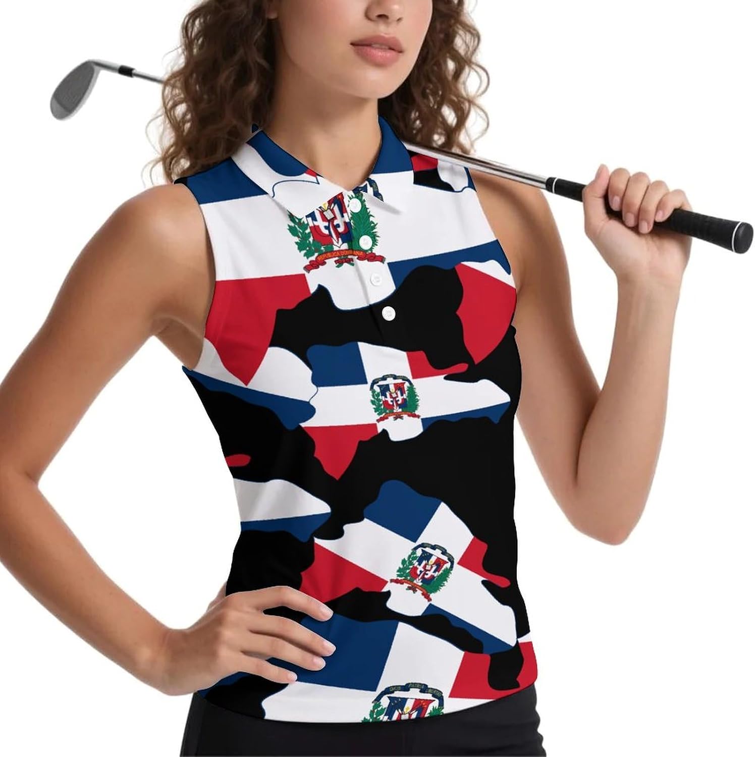 Dominican Republic Map Flag Women's Golf Shirt Sleeveless Polo Shirts Tank Tops Blouses Tennis T-Shirts Casual