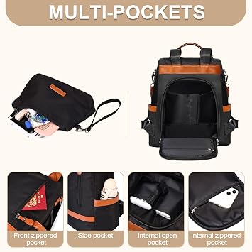 Eshow Backpack Womens Anti Theft, Ladies Rucksack Fashion, Shoulder Bag Nylon Casual, Small Daypack Handbag for Girls Daily Travel School Work Black