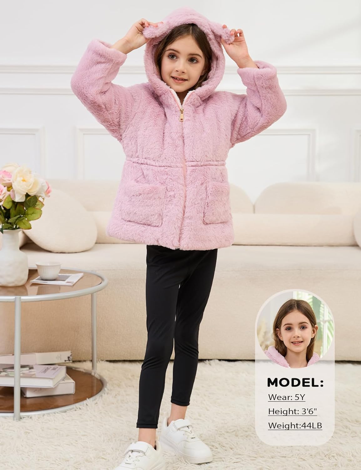 Yimoon Girls Winter Fleece Coats Kids Warm Jacket Cute Ear Hooded Thicken Fuzzy Outerwear - Image 6