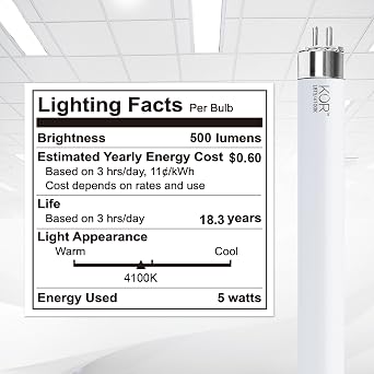 KOR F8T5/CW T5 LED Tube Light Bulbs, 12-Inch, 5W, 500 Lumens, 4-Pack