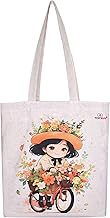 TUNI MANI Stylish Digital Printed Cotton Tote Bag for Women –Multipurpose Ecofriendly Bag with Zipper Closure | Bottle Holder & Inner Utility Pockets