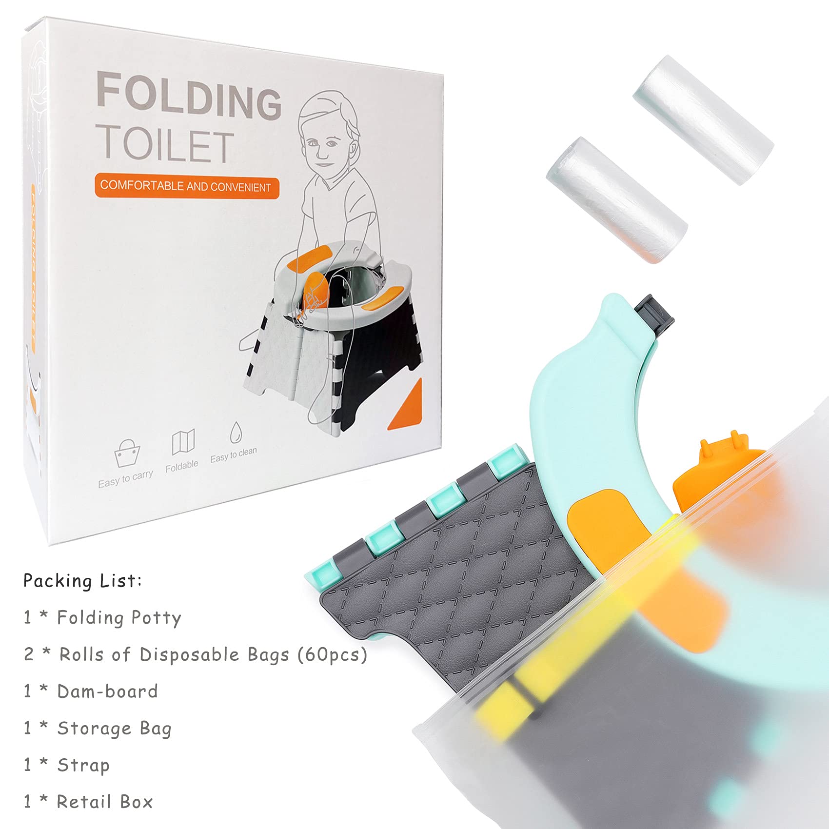 Asiento de inodoro plegable para niños con protección contra salpicaduras para uso en interiores y exteriores, coche, viajes, camping al aire libre