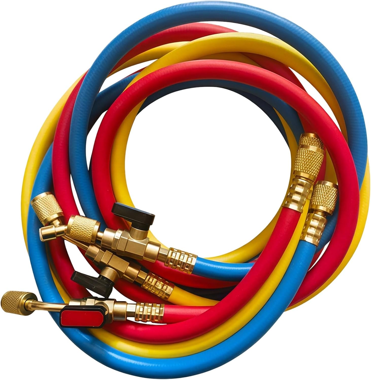 Generic 3 Pcs High Pressure Refrigerant Hoses For Hvac, 1.5M Ball Valve Hoses For R410A, R134A, R22, Low Loss Design With Copper Fittings