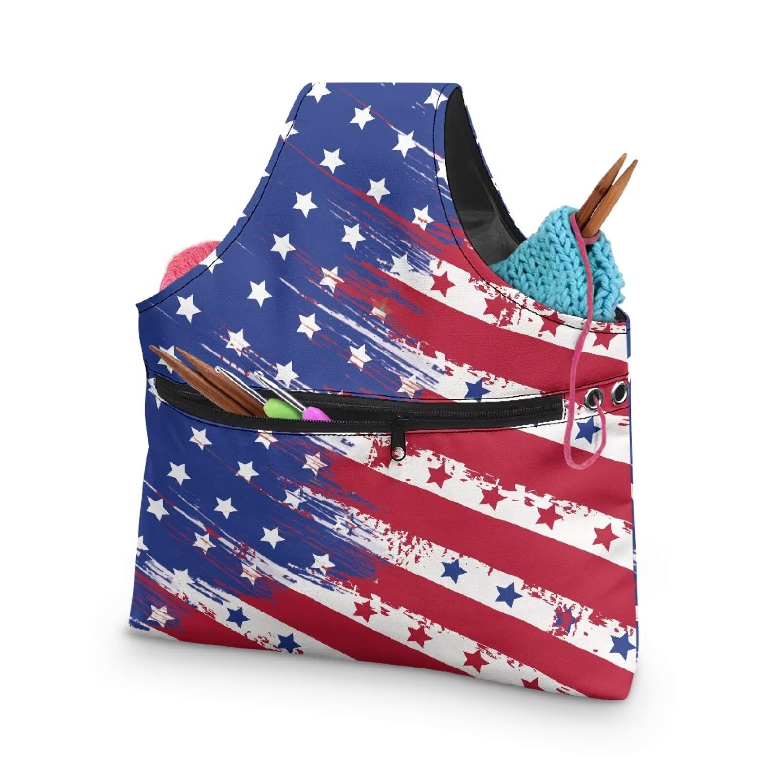 ZUXONGSY Distressed American Flag Yarn Bags for Knitting America250 Yarn Storage Organizer for Crochet Portable Knitting Project Bag