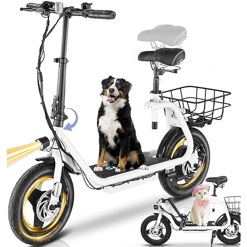 Caroma Peak 1200W/800W/500W Electric Scooter with Seat,14" Fat Tire, Up to 30Miles&20MPH Electric Scooter Adults&Teens,Adjustable E-Scooter w/Basket,Key Start Foldable E Scooter