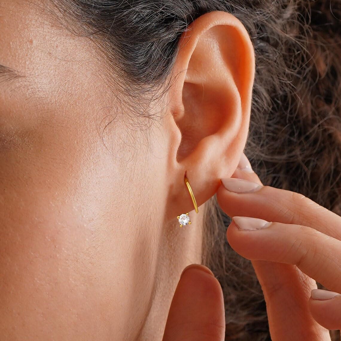 14K Gold Plated Earrings for Women Dainty Hypoallergenic Diamond Hoop Earring Minimalist Sparkly Cubic Zirconia Earrings Jewelry for Gifts - Image 5