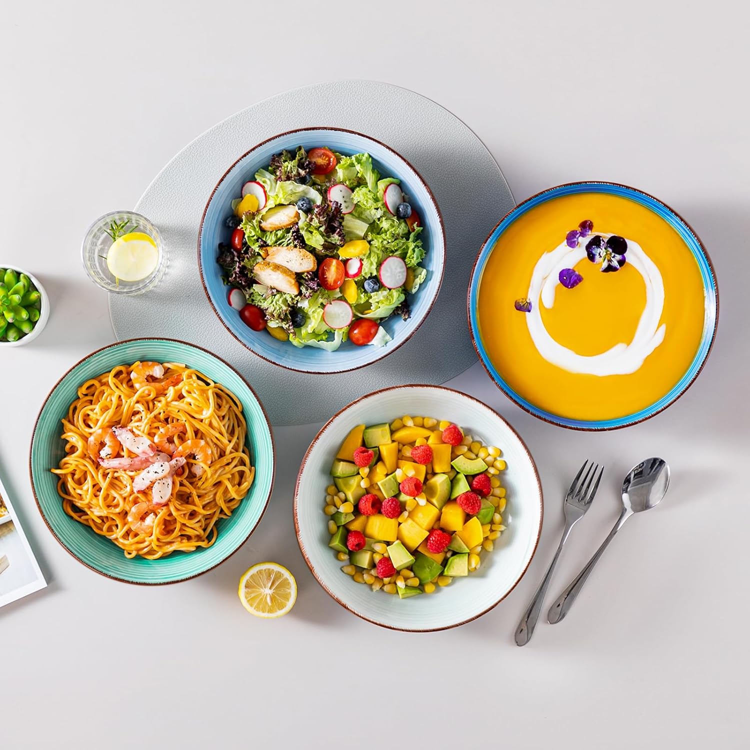 vancasso Bonita Pasta Bowls Set of 6, 50oz Large Salad Bowls for Kitchen, Stoneware Serving Bowls Dishwasher & Microwave Safe, Blue Bowl Set - Image 8