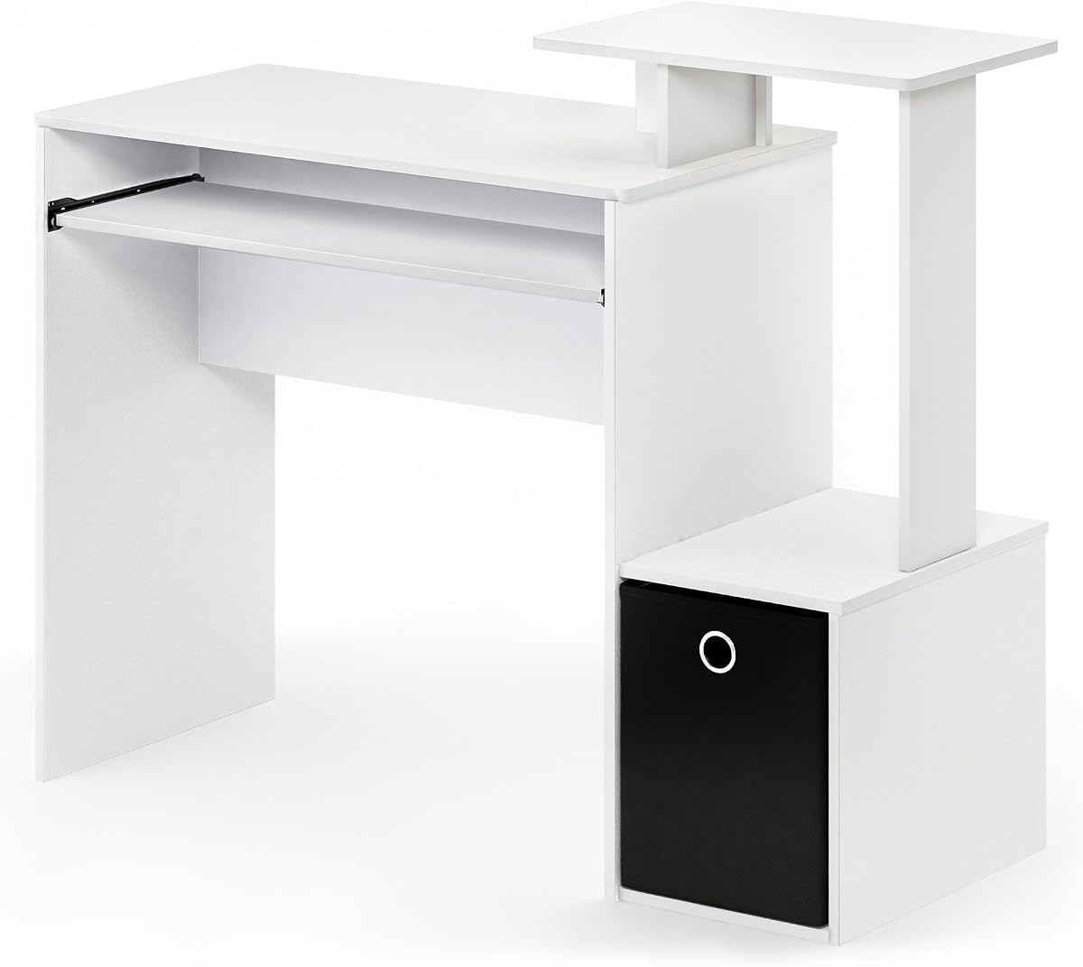 Econ Multipurpose Home Office Computer Writing Desk, White/Black | Side Shelves and Storage Bin, Computer Desk, Office Desk, for Home Office, Study Room, Dorm