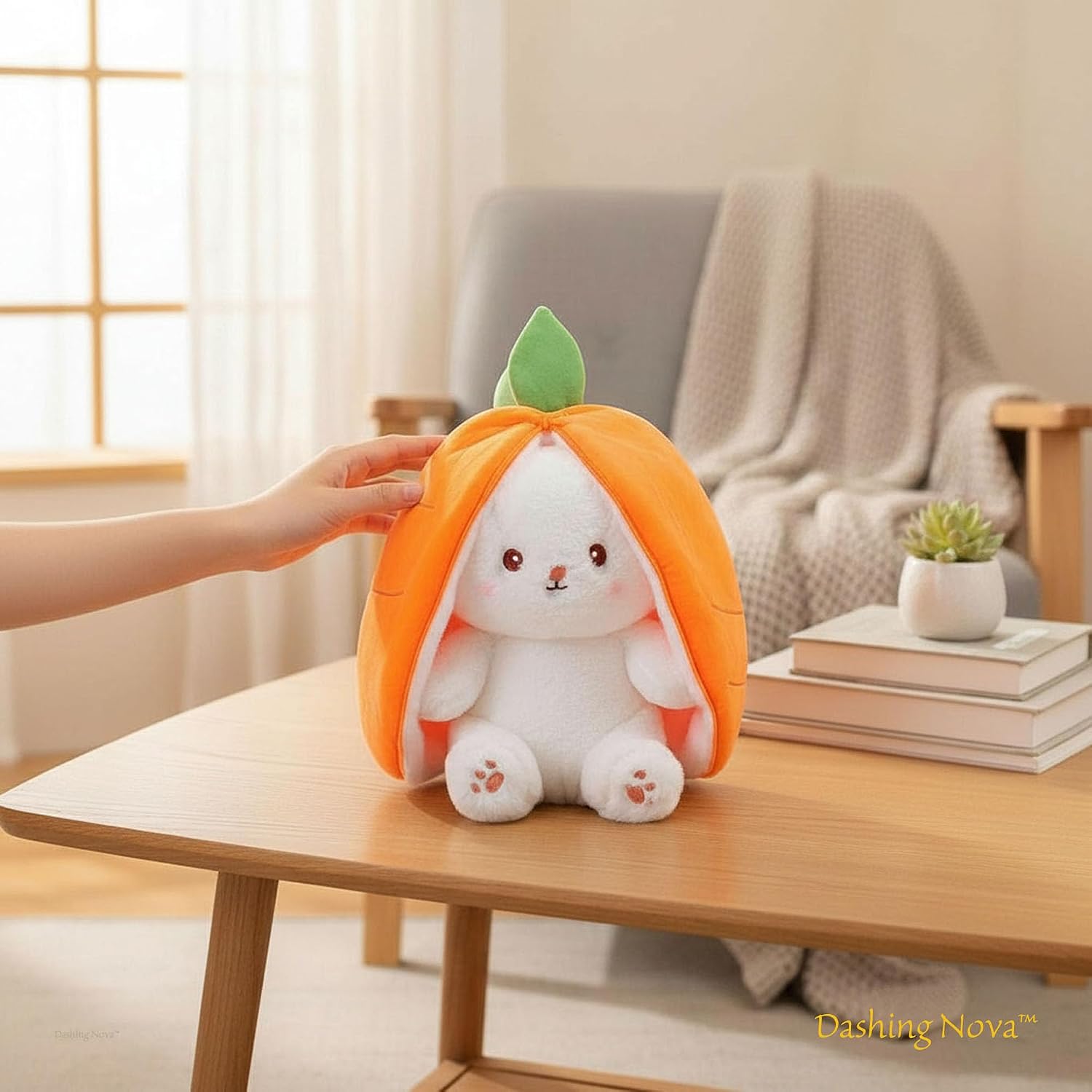 Cute Bunny Plush Toy Transforms into Carrot Soft Rabbit Stuffed Animal 19.7 Inch Gift Girlfriend Kids Girls Boys