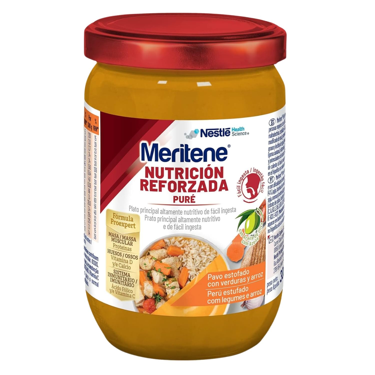 Meritene Verstärkte Ernährung mit Truthahn und Reis mit Karotten, frisches und nährendes Lebensmittel, Behälter für Erwachsene, für Menschen mit Schluckbeschwerden, 300 g