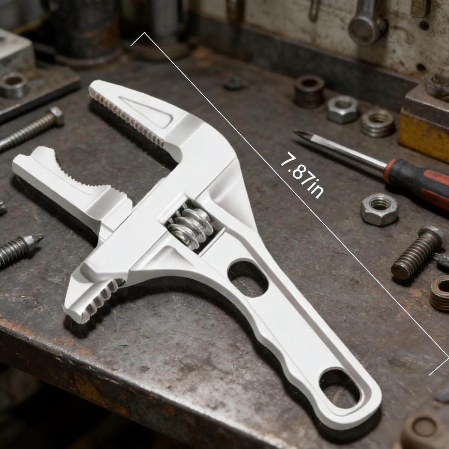Adjustable Wide Jaw Plumbing Wrench - Silver Short Handle Multi-Purpose Tool for Bathroom Installation & Pipe Repairs